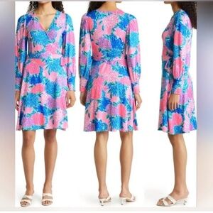 lilly pulitzer rosalinda wrap dress multi beach house blooms size large NWT